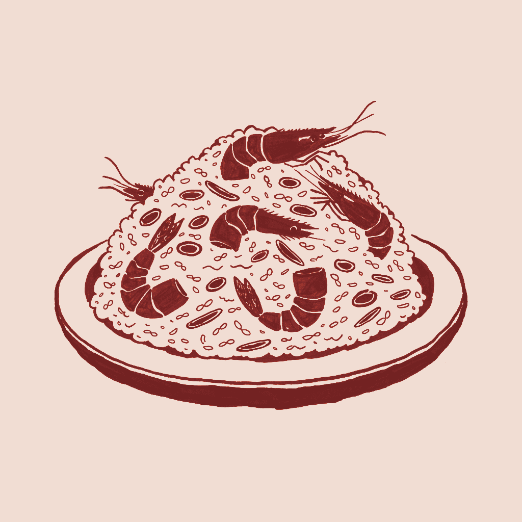 Ilustración de arroz chaufa de langostinos