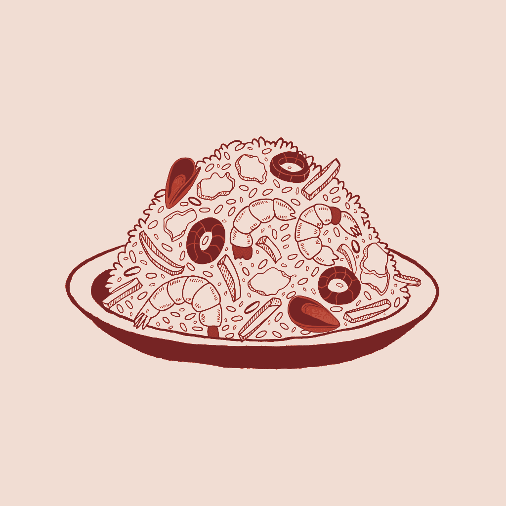 Ilustración de arroz chaufa de mariscos