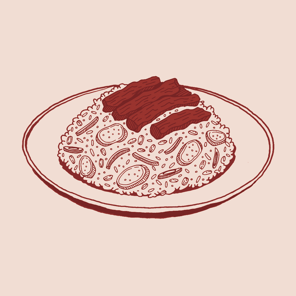Ilustración de arroz chaufa de ternera